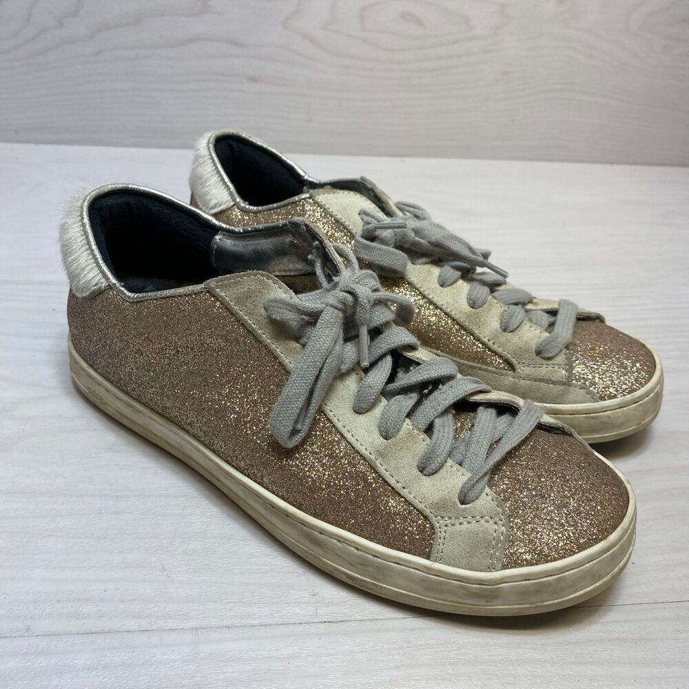 P448 John Glitter Sneakers Women's Size 7 Gold Fashion Lace‎ Up Comfort Low Top